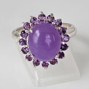 Vintage Purple Jade & Amethyst Sterling Silver Ring Size 8!